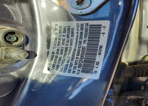 2019 Honda Civic Lx из США, поврежденный, VIN 19XFC2F63KE042097